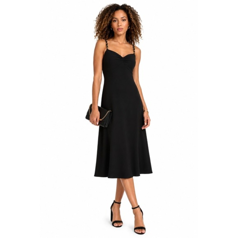 Women's A-Line Chain Strap Dress by Siena Black Midi Size 8 New With Tags